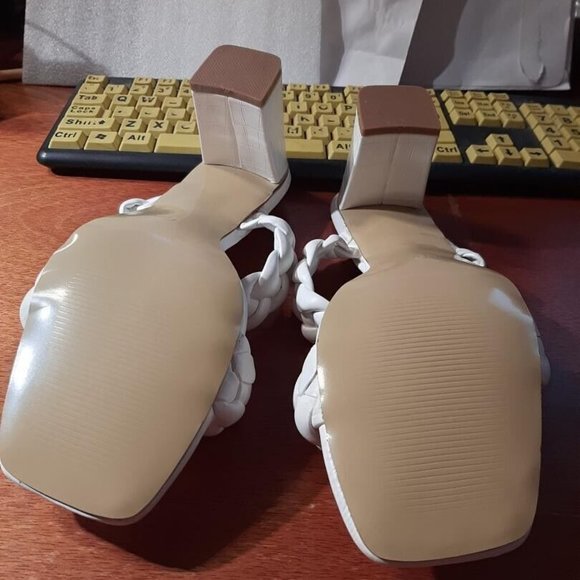 NEW ! Gvimenos Braided Heel Slip On Block Sandals White Wedding Party Size 10 - Picture 5 of 6